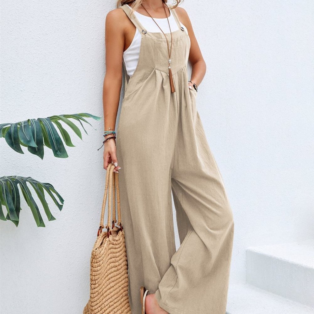 Apricot Pocket Gathered Wide Leg Overalls - Size XL